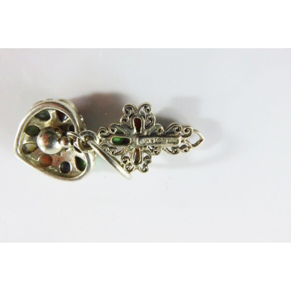 Sterling Cross Heart & Ball Colored Stone Pendant Charm SX 925 - Picture 4 of 7
